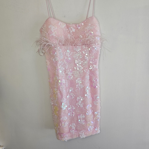 NWT Endless Rose Pink Sequin Feather Sleeveless Women's Mini Dress Size … - Picture 5 of 11